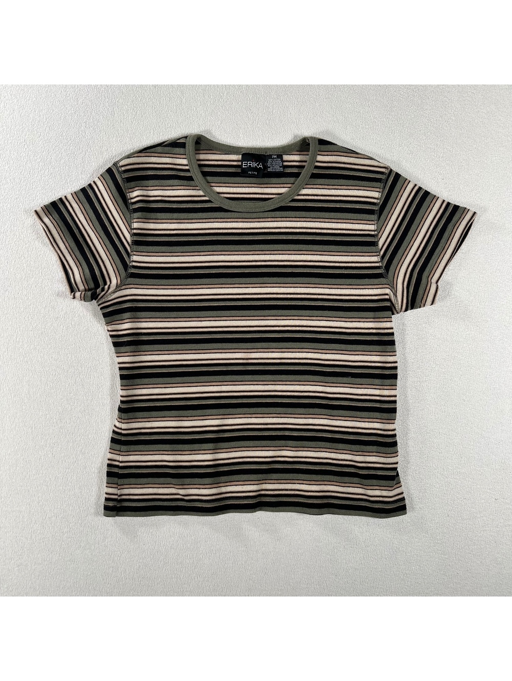 Y2K “Erika” green/black striped 100% cotton baby tee